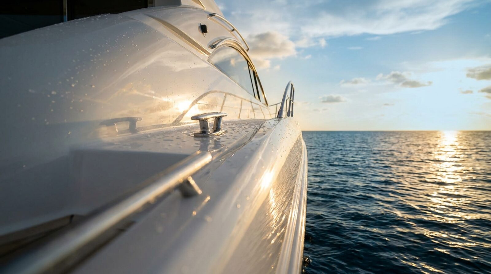 A ceramic-coated yacht deck throwing brilliant reflections